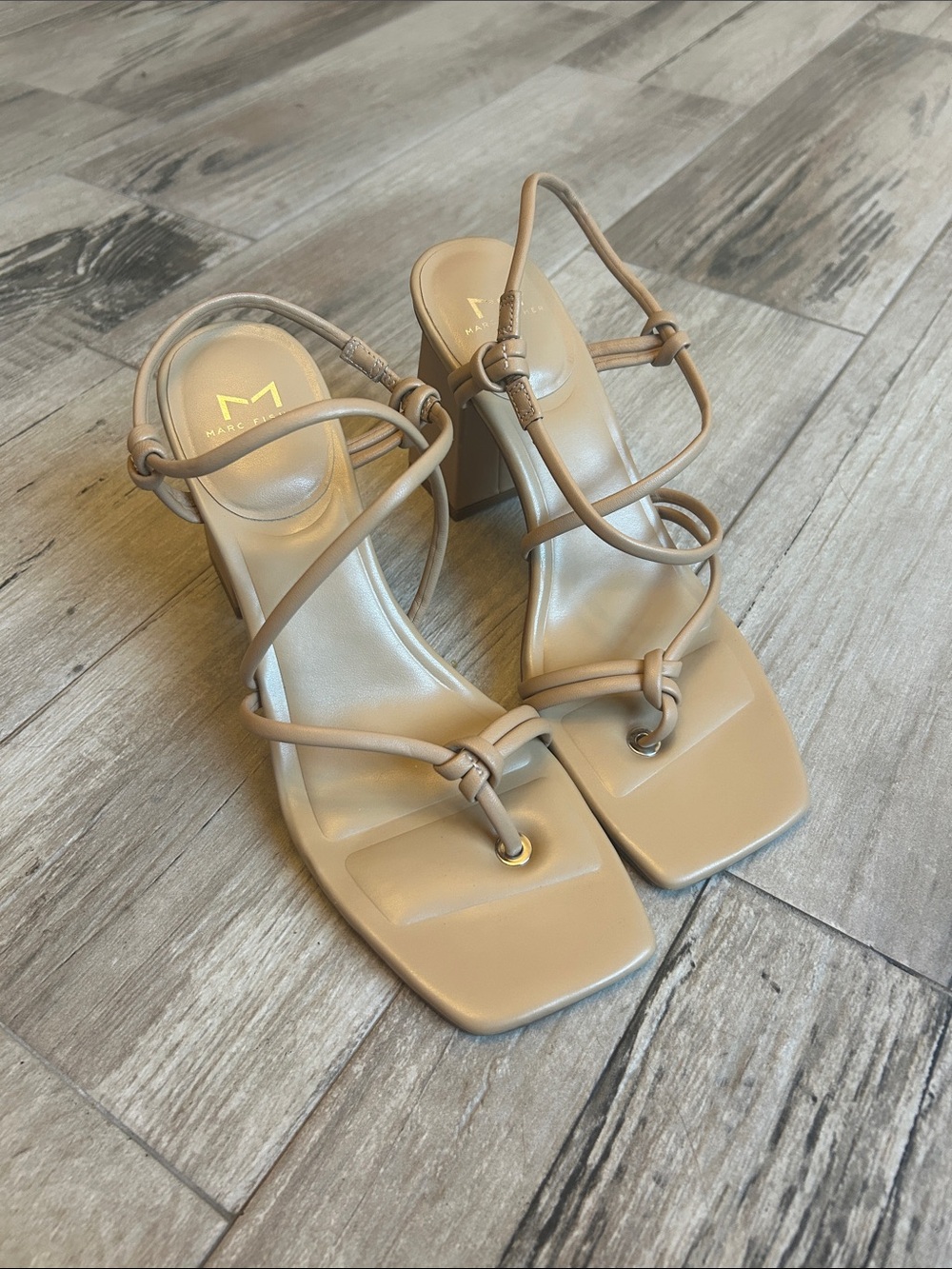 Marc Fisher Gurion Light Natural Nude Strappy Block Heel Sandals Size 9